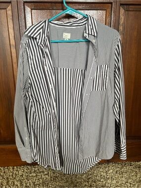 a new day Black & White Vertical Stripe Button-Down Shirt